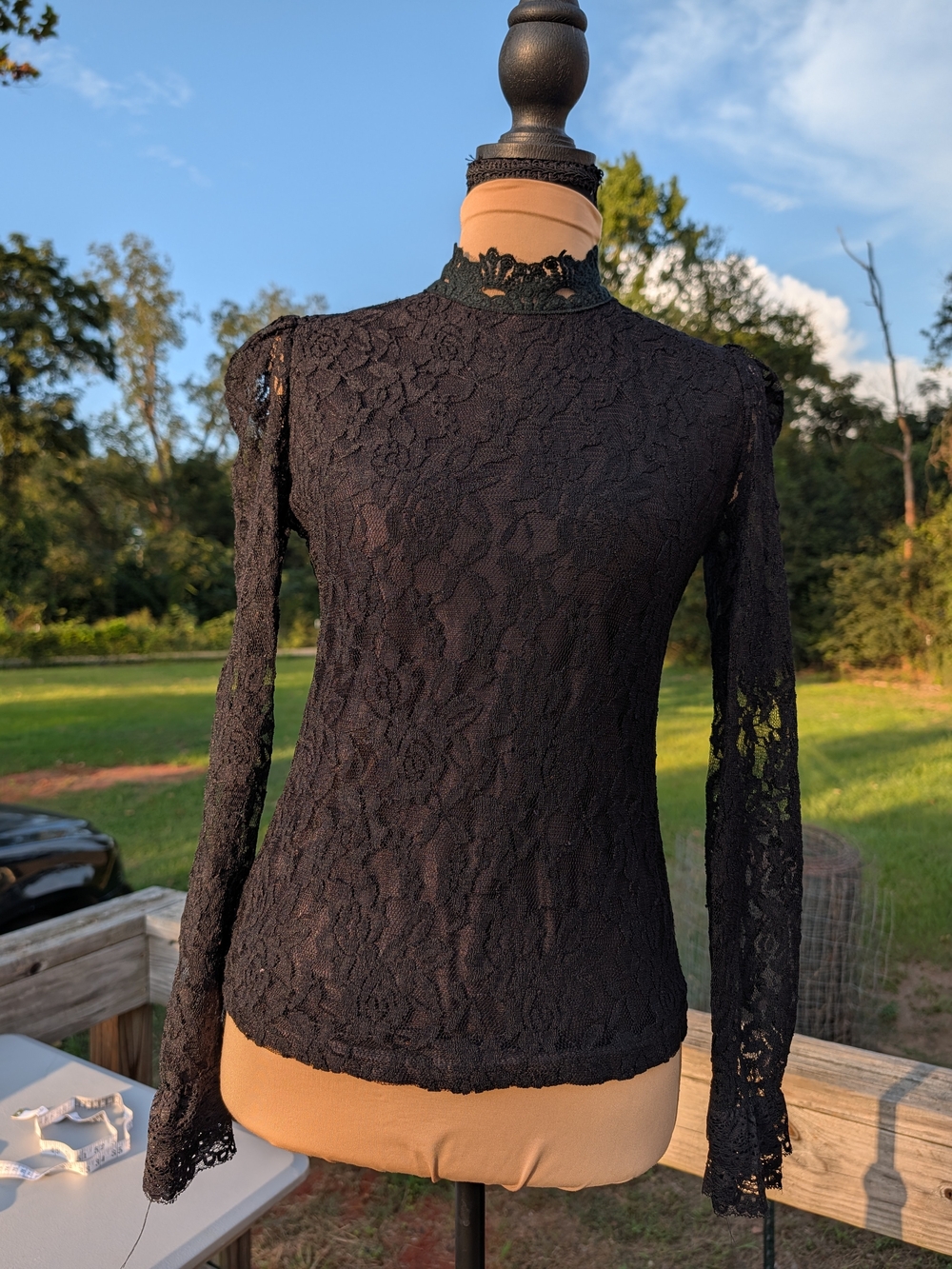 Women's Black Lace Mock Neck Long Sleeve Top